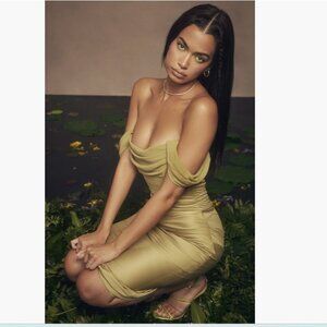 Natalya Corset Off the Shoulder Satin Midi Dress HOUSE OF CB - NEW